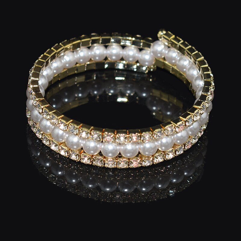 Goud Zilver Plated Rhinestone Bangle Armband Crystal Charm Armband Voor Vrouwen Bruiloft Sieraden Armbanden Voor Meisjes: 3row-Golden-A