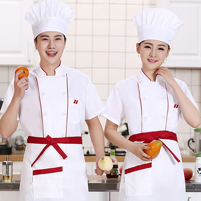 Short Sleeve Chef Clothes Uniform Unisex Breathable Kitchen Chef Uniform Double Breasted Cooking wear Restaurant Food Service