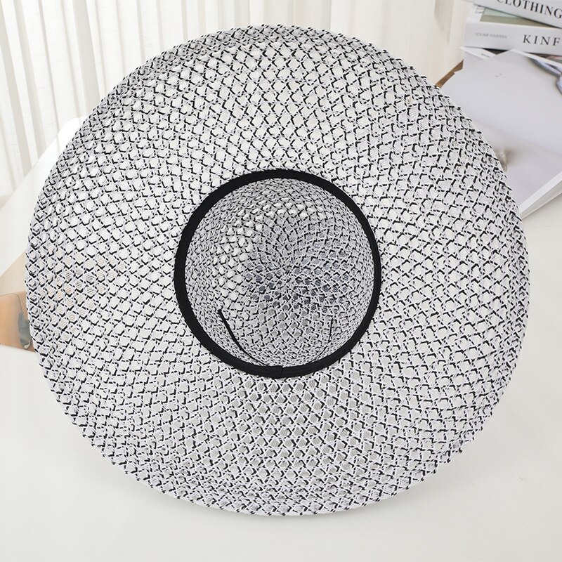 Hurtownia klasyczny damski kapelusz plażowy z dużym rondem damski słońce retro podróżny wakacyjny daszek czarno-biały
