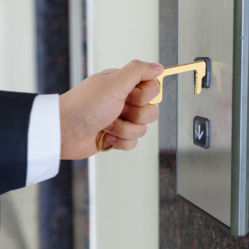 No-Touch EDC Door Opener Portable Press Elevator Safe Key Zinc Alloy Keychain Key Unbuckle With Universal Keychain Portable Hook