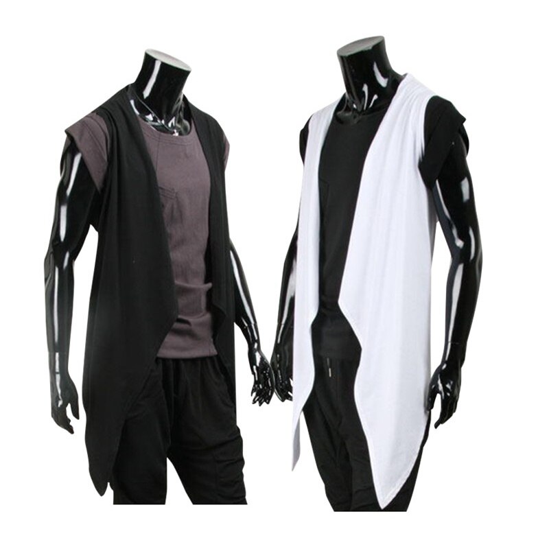 Chaleco largo de estilo punk rock para hombre, traje de chaleco largo de estilo coreano sin mangas,