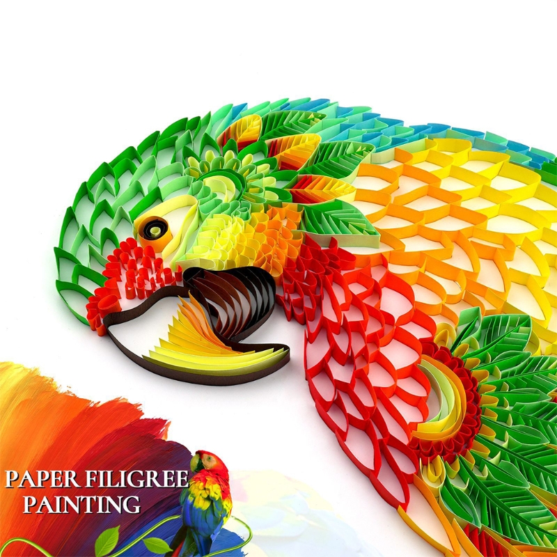 3D Rainbow Parrot Quilling Paper Filigree Painting Kit Handmade Wall Art Decal Stickers DIY Crafts for Home Decor