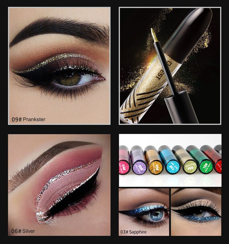 13 farver vandtæt flydende eyeliner glitter langtidsholdbar makeup eyeliner guld rød blå hvid eyeliner skinnende eyeliner
