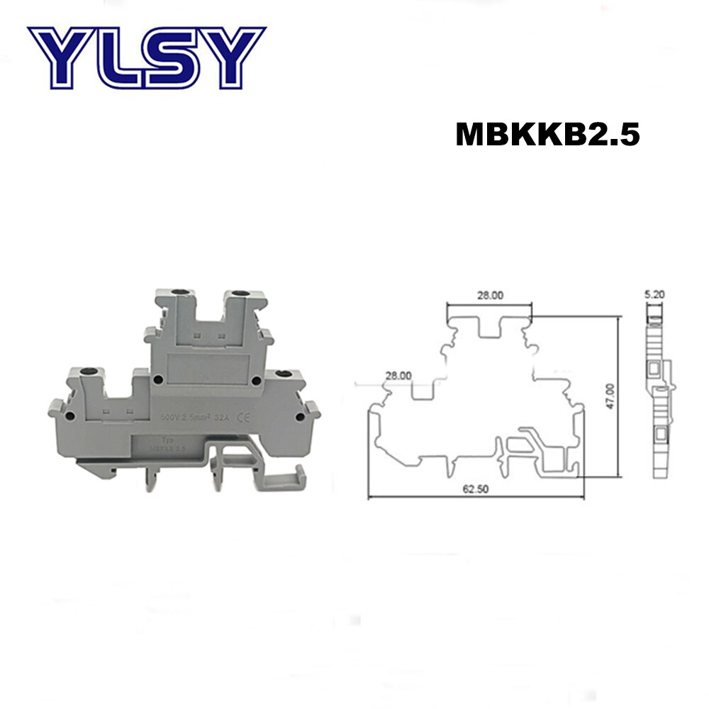 2Pcs Din Rail Dual Row Screw Terminal Blocks MBKKB2.5 Morsettiera Electrical Wire Double Terminals Block Connector Bornier 24A