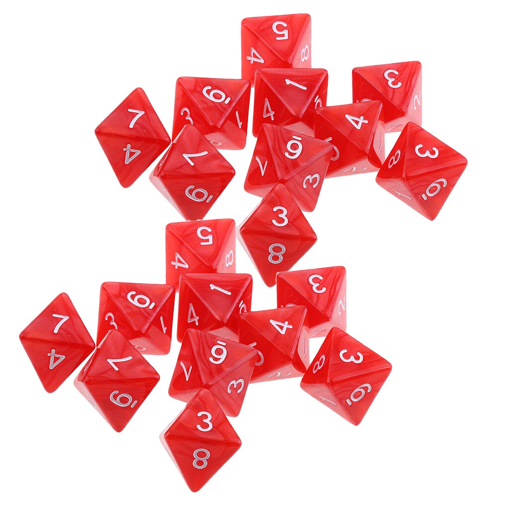 20 Pcs Polyhedral Dice 8 Faces Dice Red Game For Family Friend