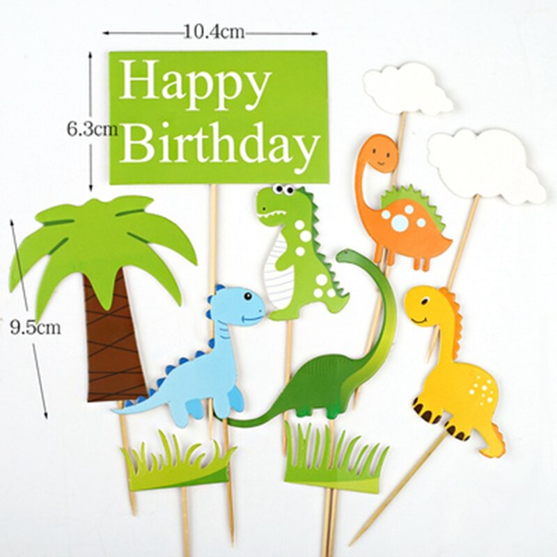 Cute Cartoon Dinosaur Cake Topper Dino Roar One 1st Birthday Dinosaur Cake Decor Jungle Safari Kids Jurassic World Supplies: Deep Blue