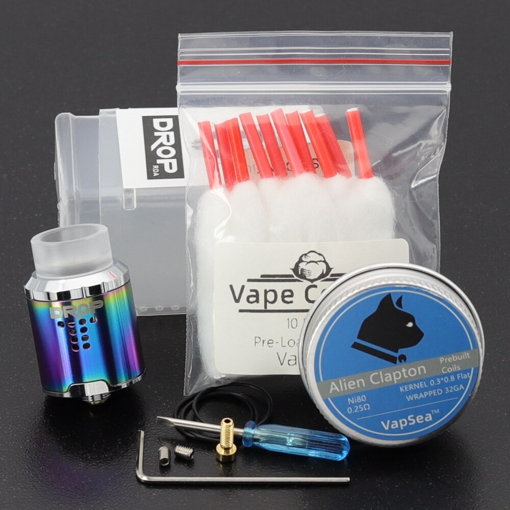 Vape RDA Tank Rebuildable Dripping Atomizer 24mm with 4 Large Post Holes For Easy Coil Replacement BF pin RDA: Rainbow-Coils-Cotton