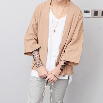 Chemise kimono à manches courtes pour homme, coupe slim, en coton, décontractée, de marque, taille m -2xl: Taille asiatique m