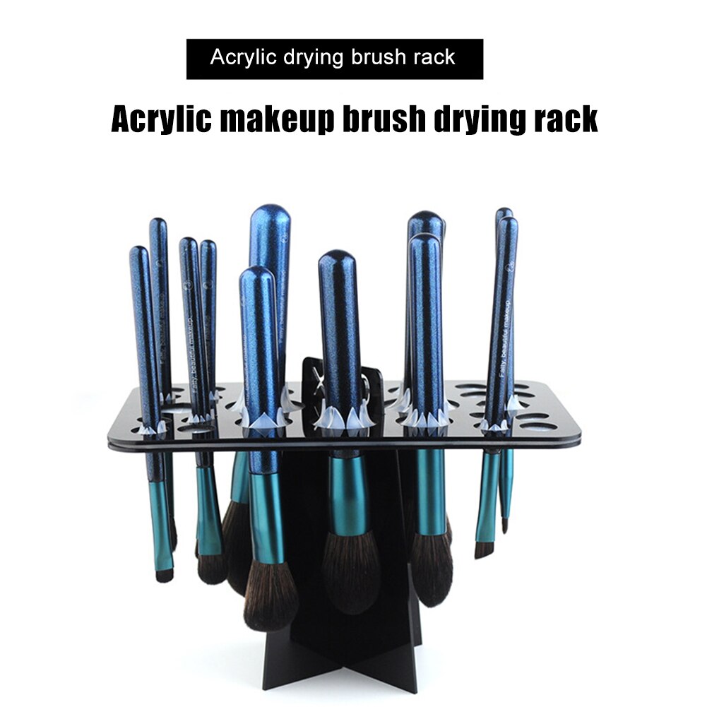 26 Gat Make-Up Borstel Drogen Houder Acryl Nail Art Pen Opslag Stand Rack Zwart Acryl Cosmetische Droogrek Plank