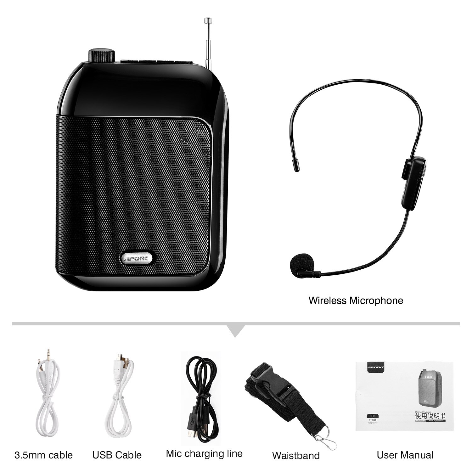 Portable Voice Amplifier with Wireless Headset Microphone For Teachers tour Guiding Speaker Teaching