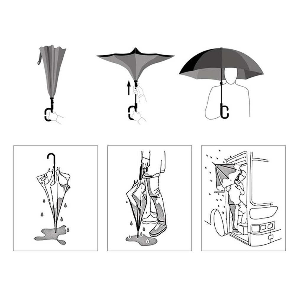 Vindtæt omvendt foldning dobbeltlag omvendt orange paraply selvstående regn uv beskyttelse c-krog håndtag til bil og udendørs