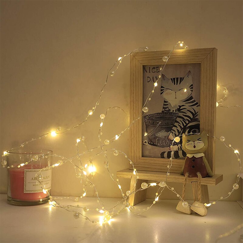 String Lights Battery Operated Pearl Led Koperdraad String Lights Pearlized Fairy Lights Voor Bruiloft Thuis Party Christmas Decor