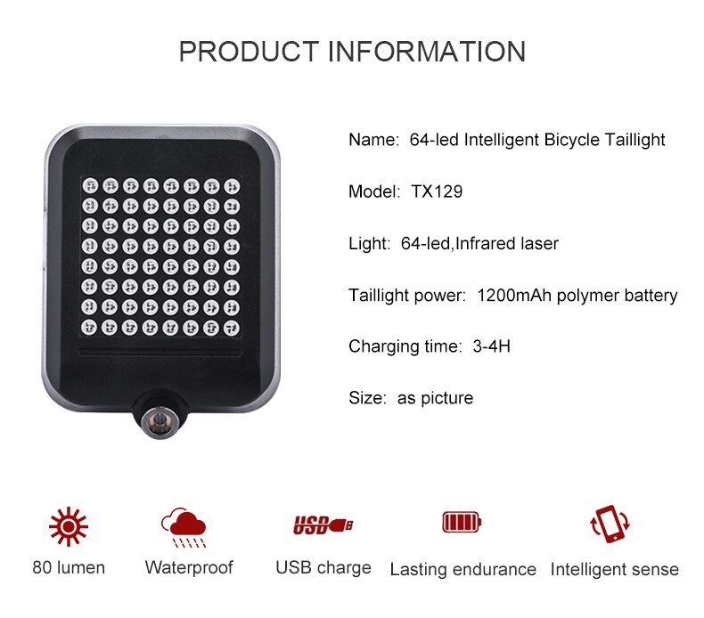 64 LED Automatische Richting Indicator Fiets Achter Achterlicht USB Oplaadbare Fietsen MTB Bike Veiligheidswaarschuwing Richtingaanwijzers Licht: Default Title