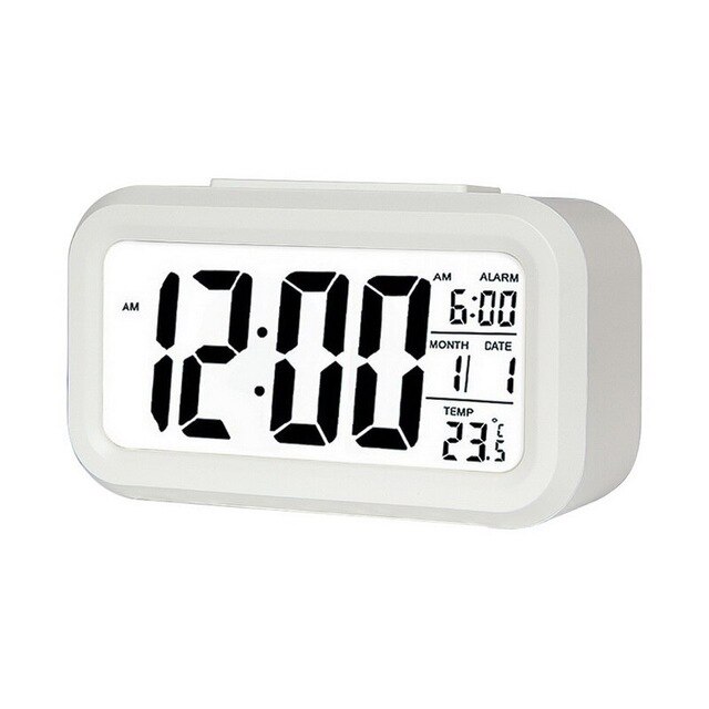 Batteri digital vekkerklokke for soverommet, 4.5 " lcd-skjerm ved sengen vekkerklokke med snooze, bakgrunnsbelysning, nattlys, dato og tempe: Hvit