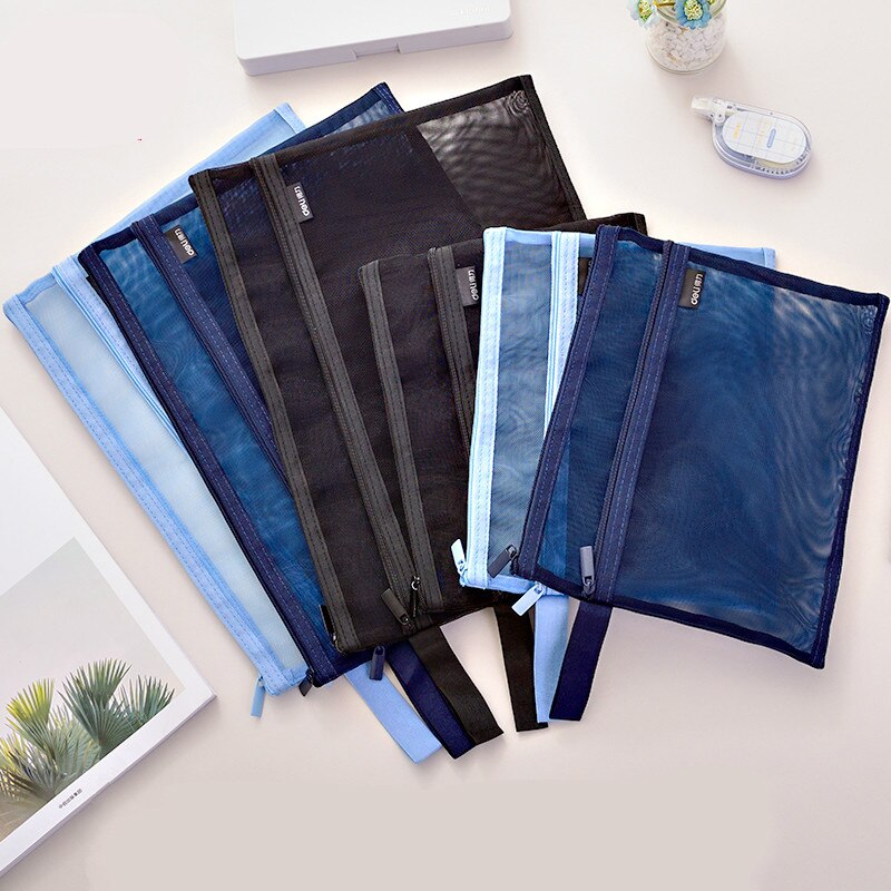 DELI Grid A4 Transparent File Bag Document Folder Zipper File Mesh A5 Paper Multi-layer Multi-layer Storage Portfolio Escolar