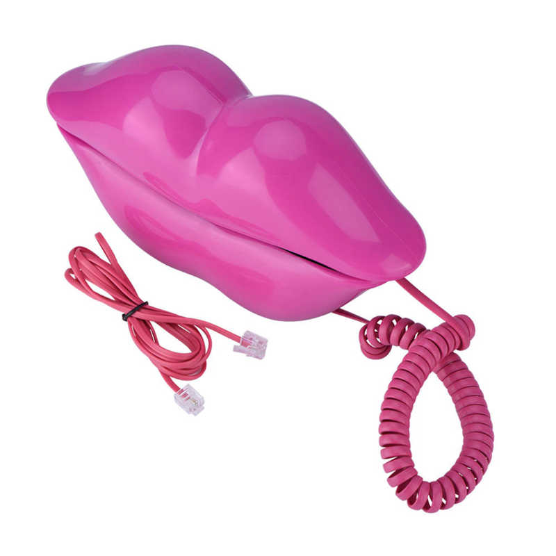 Red Lips Shaped Telephone Corded Landline Phone European Style Desktop Fixed Wired Phone Mouth Telephone for Home Office Hotel: Rose Red