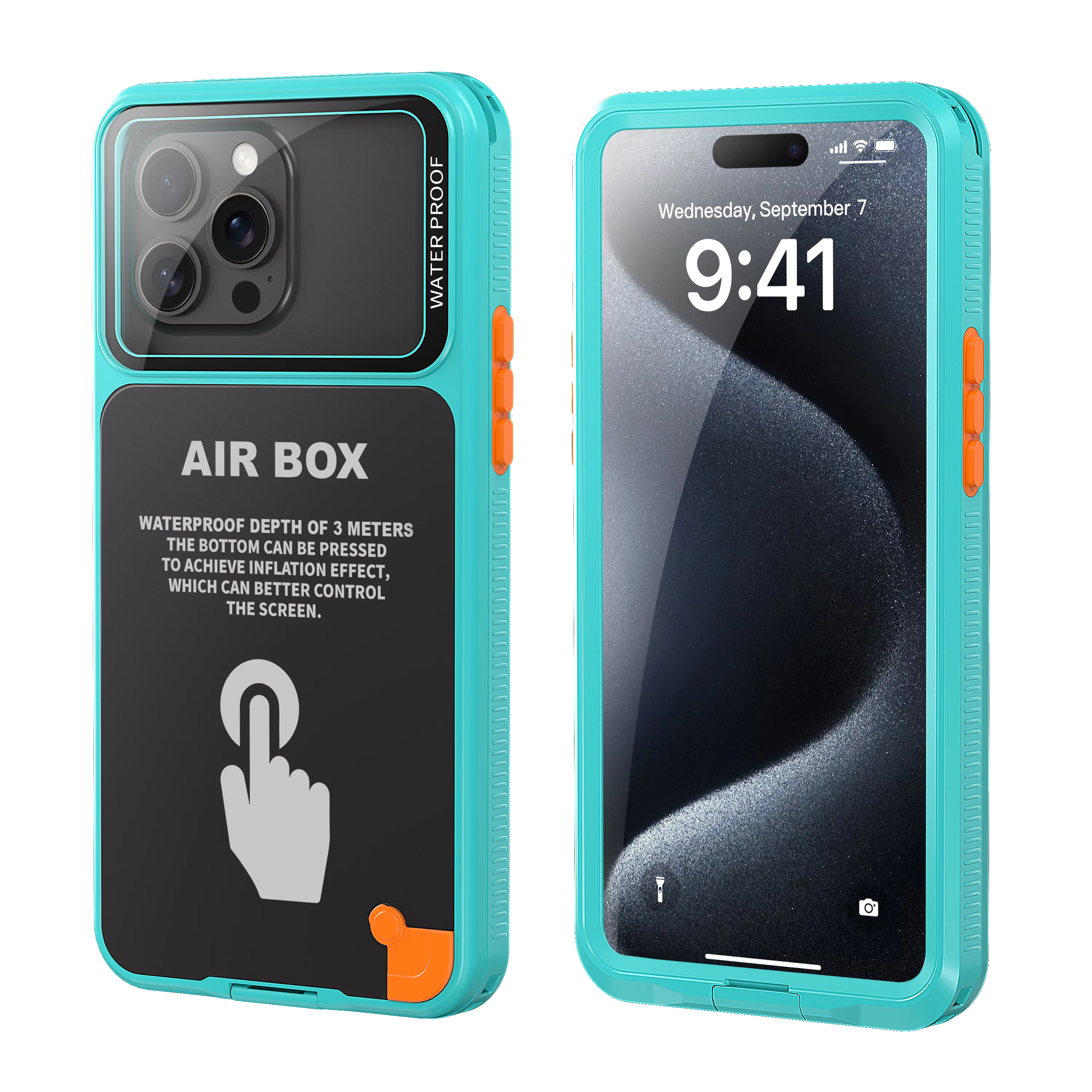 ShellBox IP68 funda impermeable para Apple iPhone 12 13 14 15 Pro Max Plus 360 caída de choque completa a prueba de polvo natación 5m fundas de buceo: Aluminio / Azul