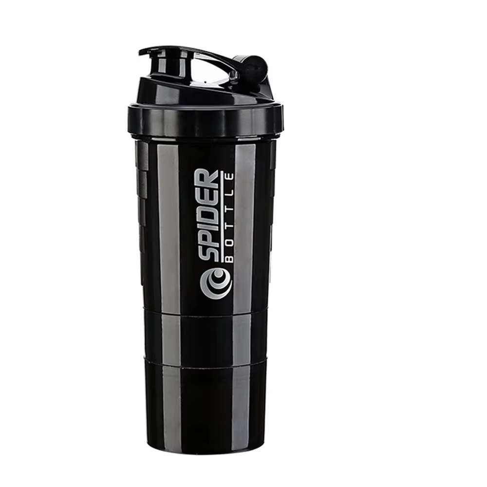 3 Layers Shaker Protein Bottle Powder Shake Cup Water Bottle Plastic Mixing Cup Body Building Exercise Bottle: black