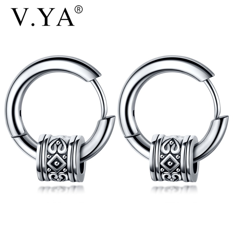 V.YA-pendientes de acero inoxidable para hombre, aretes de estilo Hip Hop, redondos, colgantes, joyería, plateado