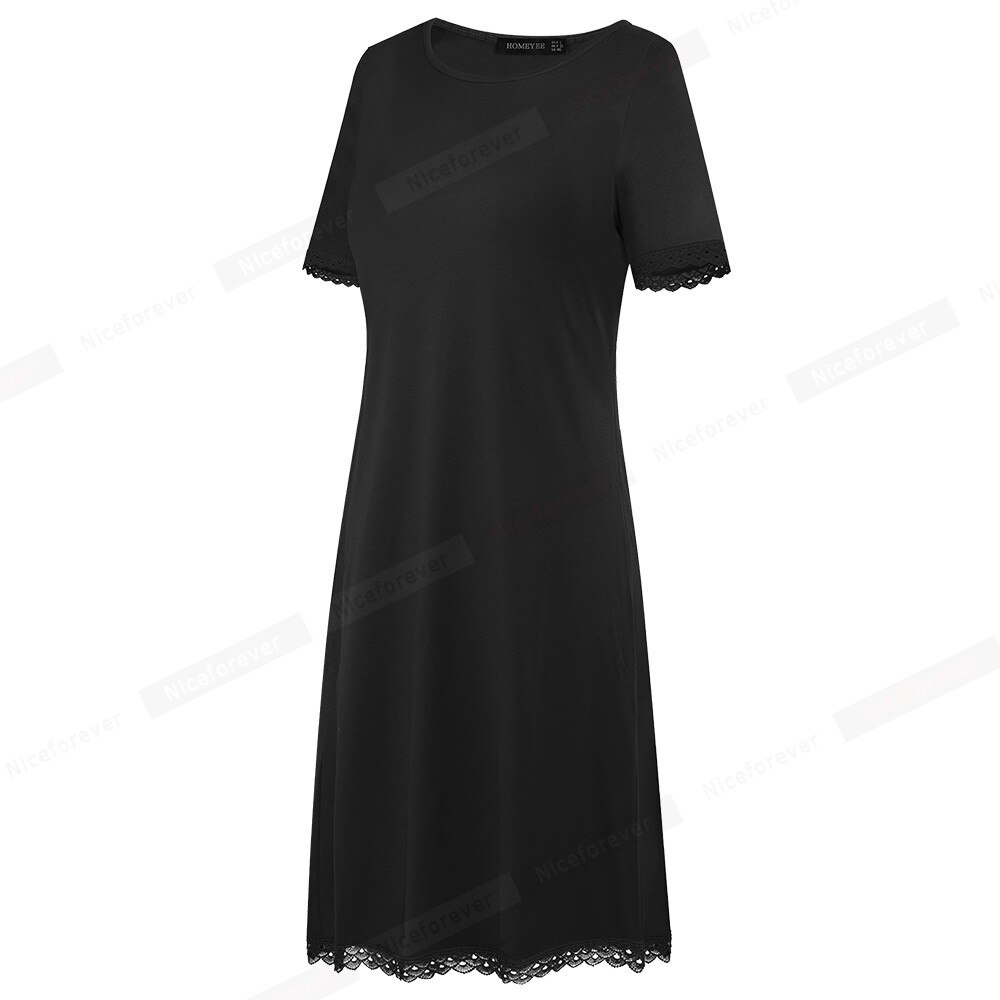 Nice-forever-vestido de verano clásico para mujer, Color negro con encaje de retales, informal, recto, suelto, T029