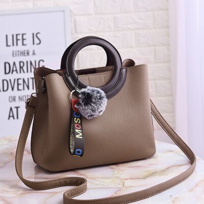 Litchi Pattern Soft PU Leather Women Handbag Two Pieces Female Shoulder Bag Girls Messenger bag Casual Women Bag Bolsos Femina: Coffee