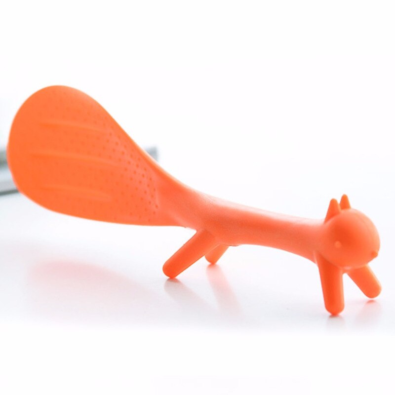1 ud. De utensilio de cocina de pie para gachas, cuchara para arroz, cuchara para arroz, encantadora forma de ardilla, antiadherente, cuchara para comida Gris, Naranja, Blanca
