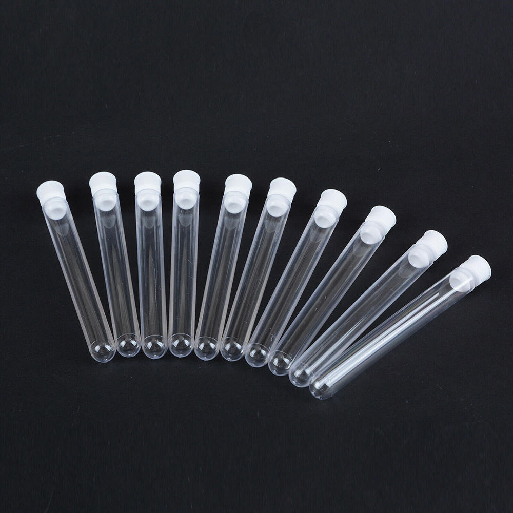 50pcs Clear Plastic Test Tube Transparent Round Bottom Tube Vial with Cap Home Storage Bottle 12x100/15x100mm