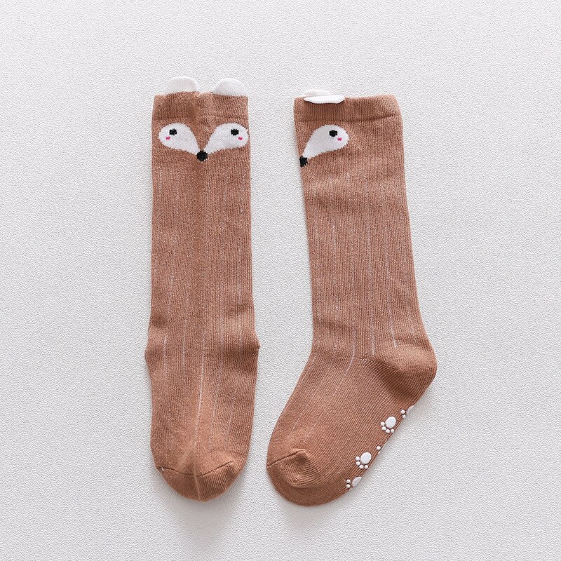 Childrens Baby 'S Unisex Herfst Winter Zachte Katoenen Sokken Knie Hoge Kids Jongens Meisjes Infant Peuter Anti Slip Cartoon Dieren Sokken: 07-Brown Fox / M(0-1Y)