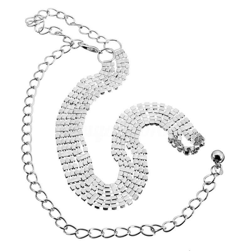 Dames Vrouwen Taille Ketting Riem In Zilver 3 Rij Steentjes One Size: Default Title
