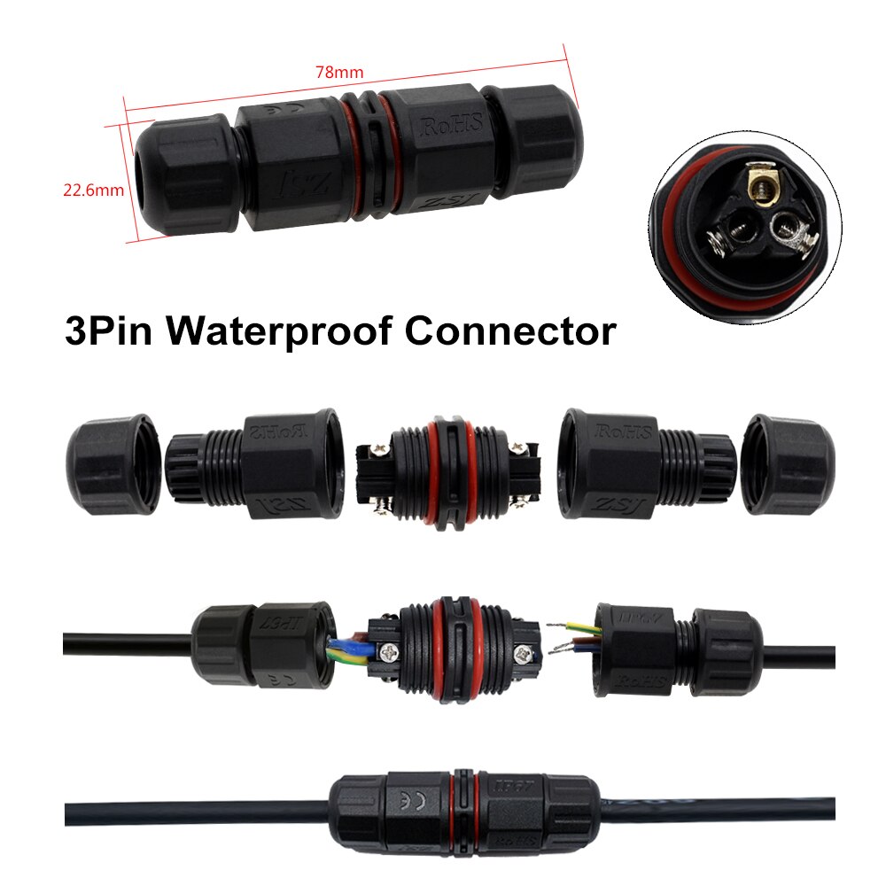 EU US UK AU Plug Power Wire with 3 Pin Waterproof Connector Electrical Cords 1.5 Meters AC DC Black Power Supply Extension Cable
