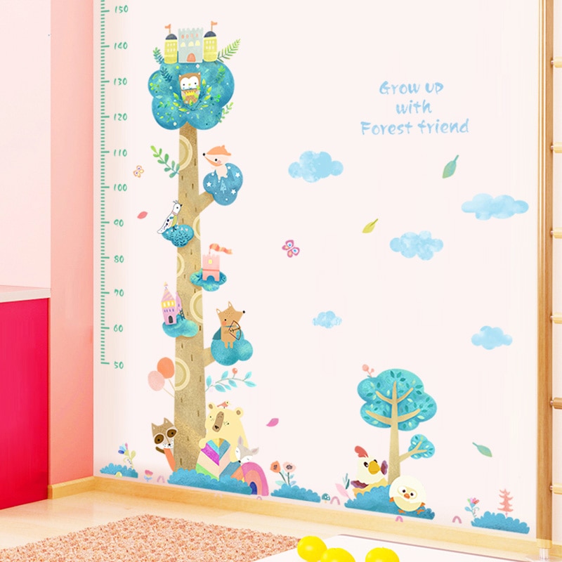 Forest Tree Height Measure Wall Stickers For Kids Rooms Animal Monkey Child Growth Chart Wall Decal Cartoon Baby Room Decoration