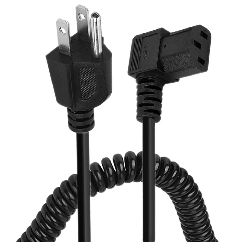 Spiralformet kveilet 7 ~ 8 m 10 ampere 125 volt 3- pinners ac-strømledning for elektronikk, tv, datamaskin, skriver, skjerm, bærbar pc og mer: Rød