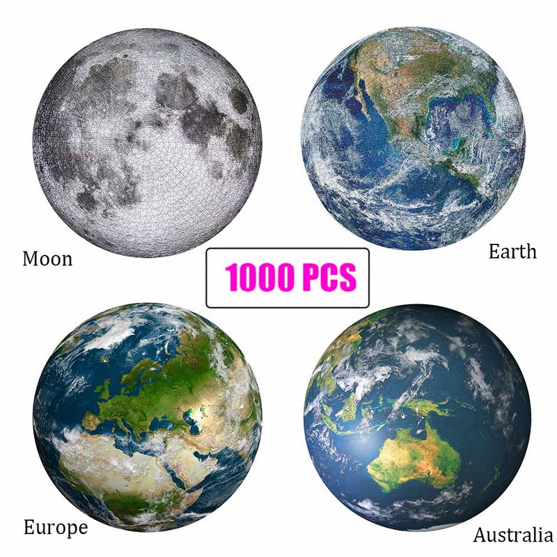 Puzzle rond lune/terre 1000 pièces | Puzzle de planètes difficiles pour enfants adultes, jouets Puzzle de planètes, directe éducative