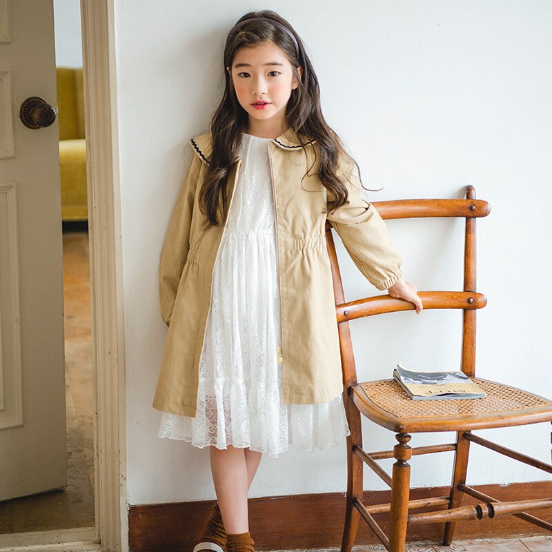 Trench Coat for Young Girls Cotton Clothing Children Coat Kids Overcoats Floral Pattern Child Spring Outwear Autumn Long Clothes