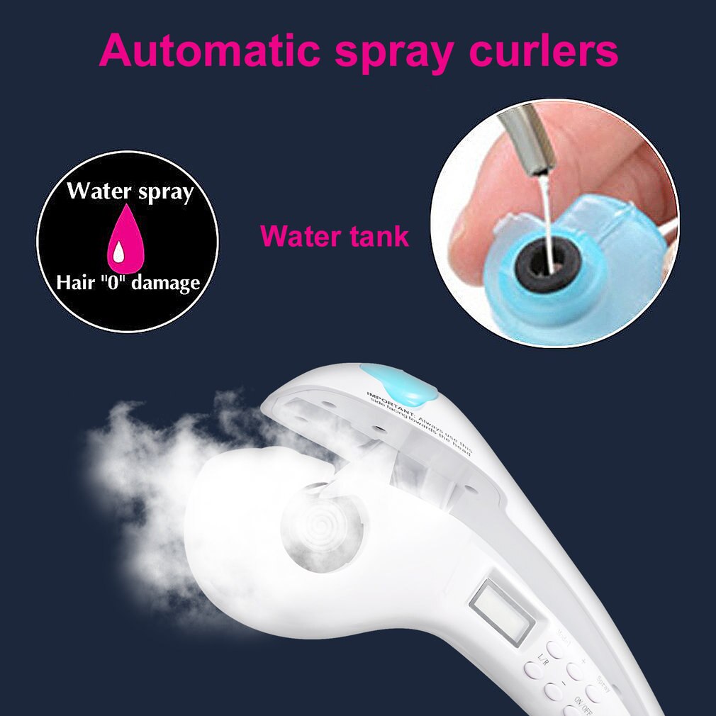 Automático spray curlers vapor líquido lcd temperatura curling ferro não machuca rolos de rolos de cabelo plasticst eleger