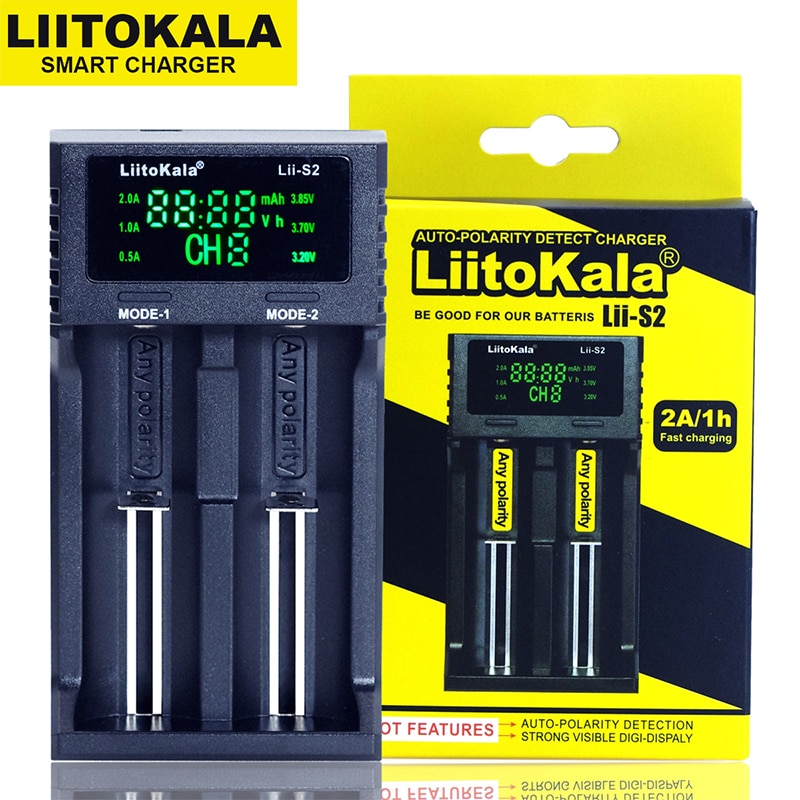 Liitokala Lii-S2 Dubbele Slot 18650 Acculader 1.2V 3.7V 3.2V Aa/Aaa 26650 21700 Nimh Li-Ion batterij Slimme Lader