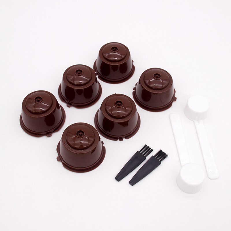 6 pièces adaptées pour Dolce Gusto café filtre tasse réutilisable café Capsule filtres pour Nespresso avec cuillère brosse outils de cuisine: 6pcs-brown