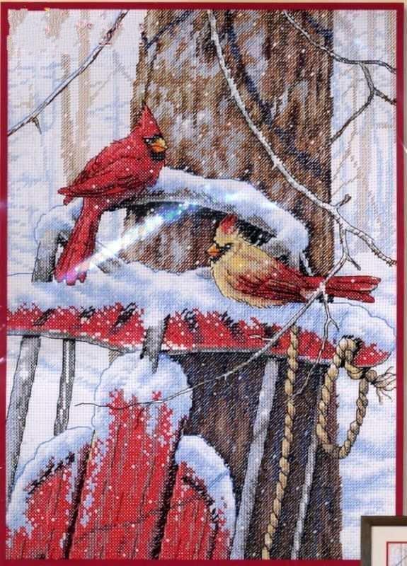 Mooie Telpatroon Cardinals op Slee Kardinaal Rode Vogel Winter Sneeuw dim 08837