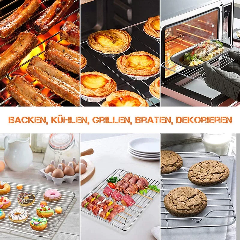 Bandeja para hornear galletas con parrilla Rectangular de acero inoxidable con rejilla de enfriamiento extraíble, utensilio de cocina, bandeja antiadherente adecuada para horno