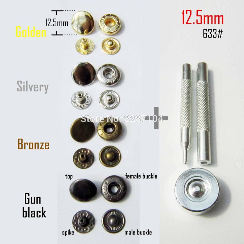 50 sets 633 #12.5mm Metalen Geen Naaien Drukknoop Druk Stud Lederen Craft Bag Coat Kleding Sluiting Klinknagel Popper met Gereedschap of niet