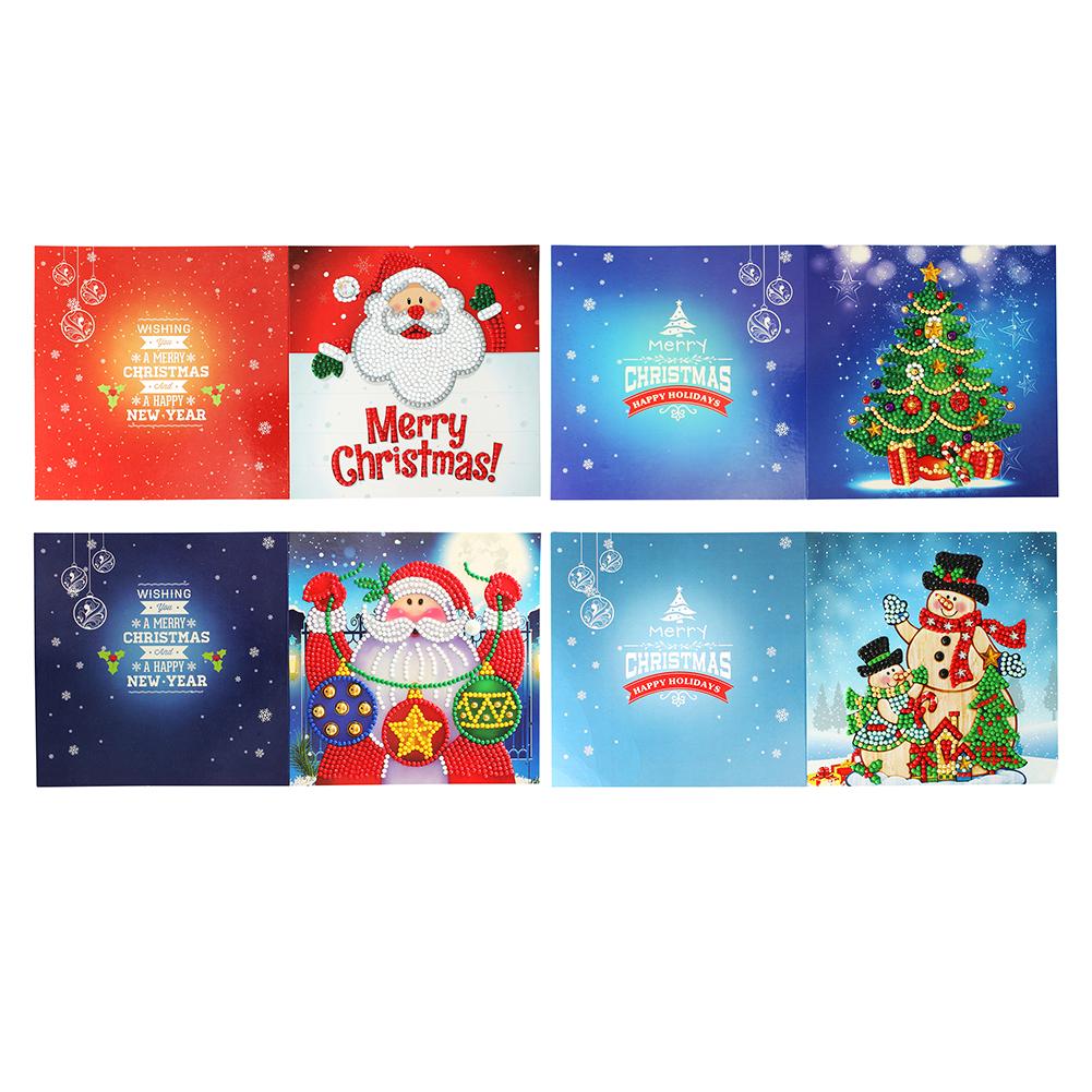 5D Diy Speciale Vormige Diamant Schilderen Kaart Kerst Xmas Verjaardag Festival Card Kerstman Ansichtkaarten 4/8 /12 Pcs: 4pcs Xmas 01
