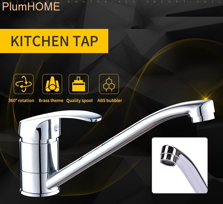 Kitchen Tap Long Neck Hole Faucet Single Lever Tap Copper Chrome Spout Tap And Cold Water Indicator