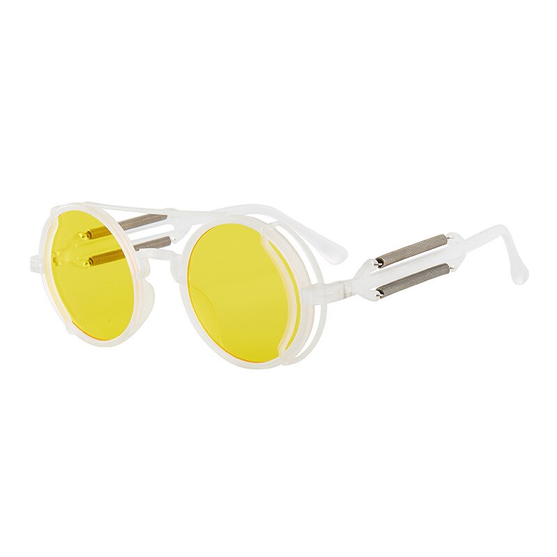 Punk Sunglasses Round Frame Retro Steampunk Style Glasses for Men Women Gothic Decoration Shading Hollow Spring Leg Eyewear: 08
