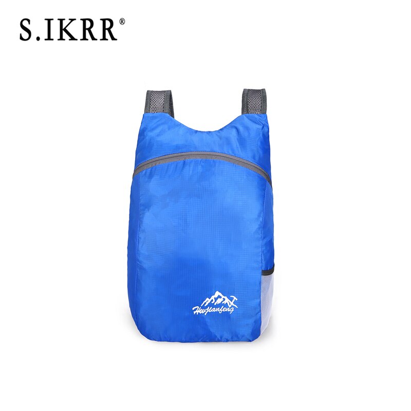 S.ikrr bärbar nylonresväska solid enkel dragkedja vikbar ryggsäck vattentät utomhusvikväska för kvinnor män: Blå