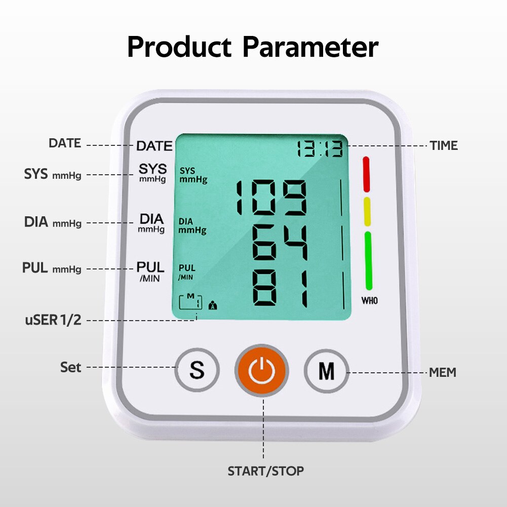 Voice Cuff Arm Blood Pressure Monitor Presure Meter Heart Rate Monitor Portable Tonometer BP Arterial Pressure Device Digital