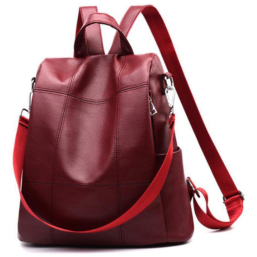 Women Backpack Purse Waterproof Pu Leather Anti-Theft Rucksack School Shoulder Bag: Red