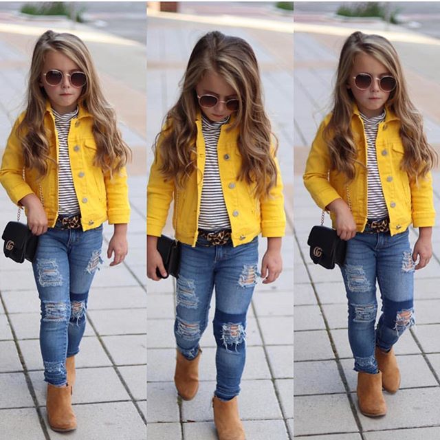 Barn jeansjacka barn bebis flicka ytterkläder kappa jeans trekvartsärm fast gula flickor toppar 1-6