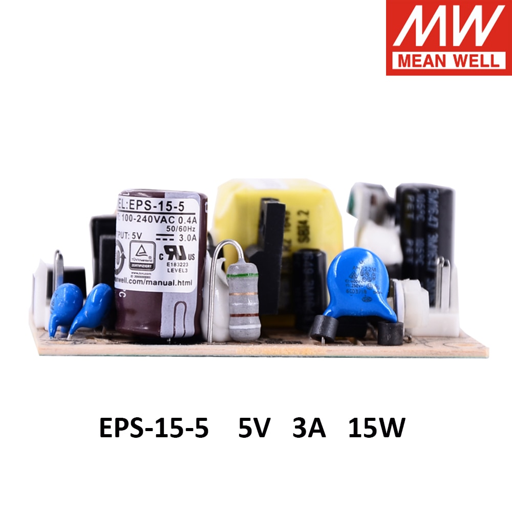 Meanwell eps -15 single output psu open frame ac-dc strømforsyning 15w 3.3v 5v 7.5v 12v 15v 24v 27v 36v 48v 1a 2a 3a mini størrelse: 5v 3a 15w