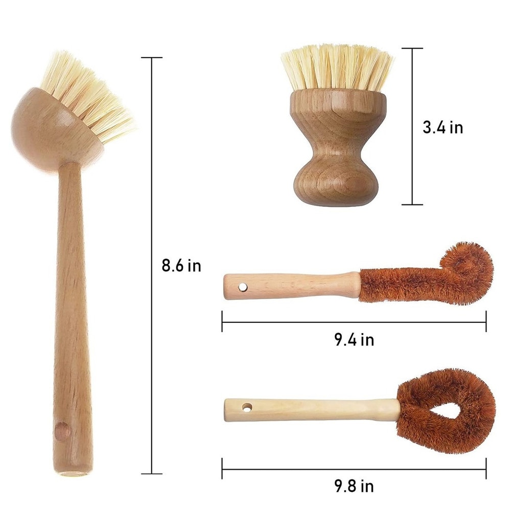 Natuurlijke houten afwasborstel, natuurlijke afwasborstelset voor groenteflessen, keuken, afwas, servies, wassen en schoonmaken