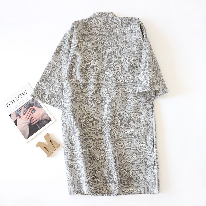 Menns bomullsgasbind kappe løs tynn stil badekåpe japansk kimono nattøy herre retro kapper v-hals pyjamas mannlig badekåpe